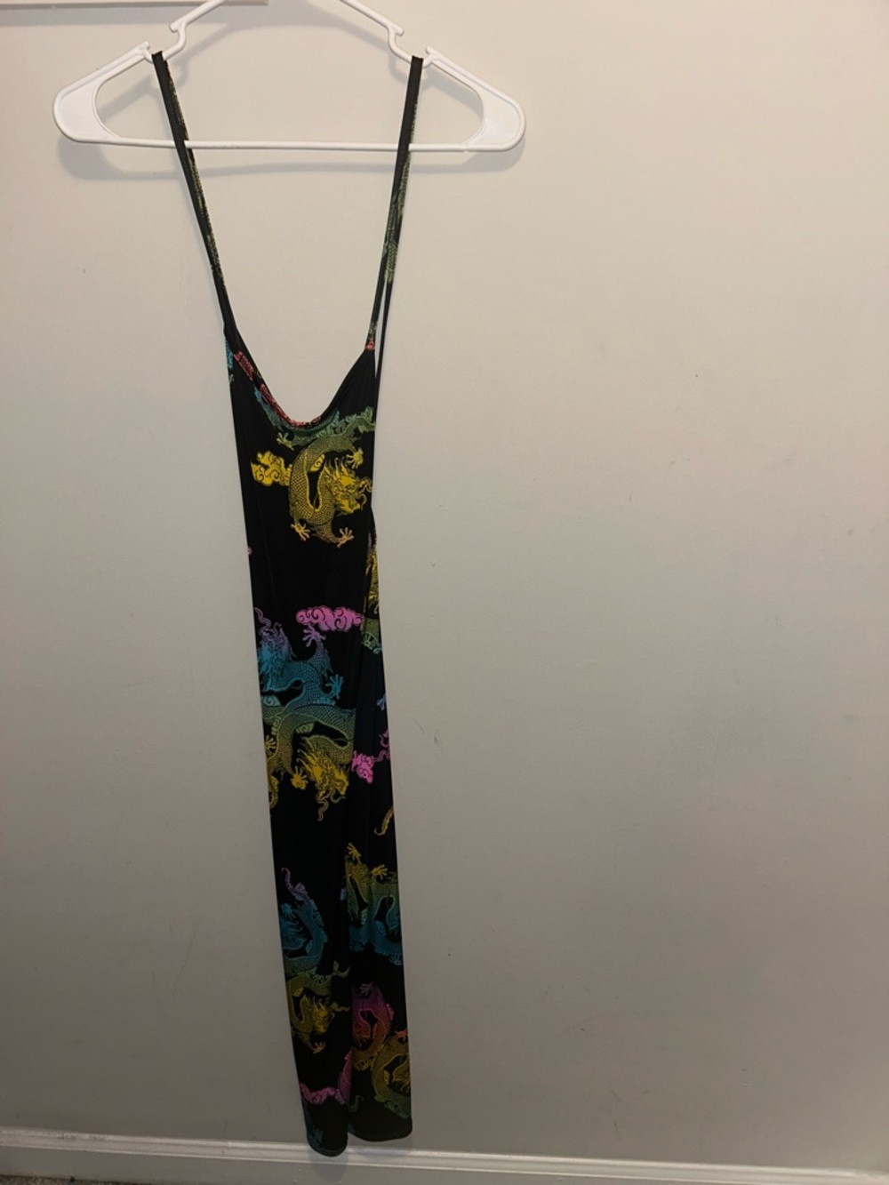 Black Maxi Dress with Multicolor Dragon Print
